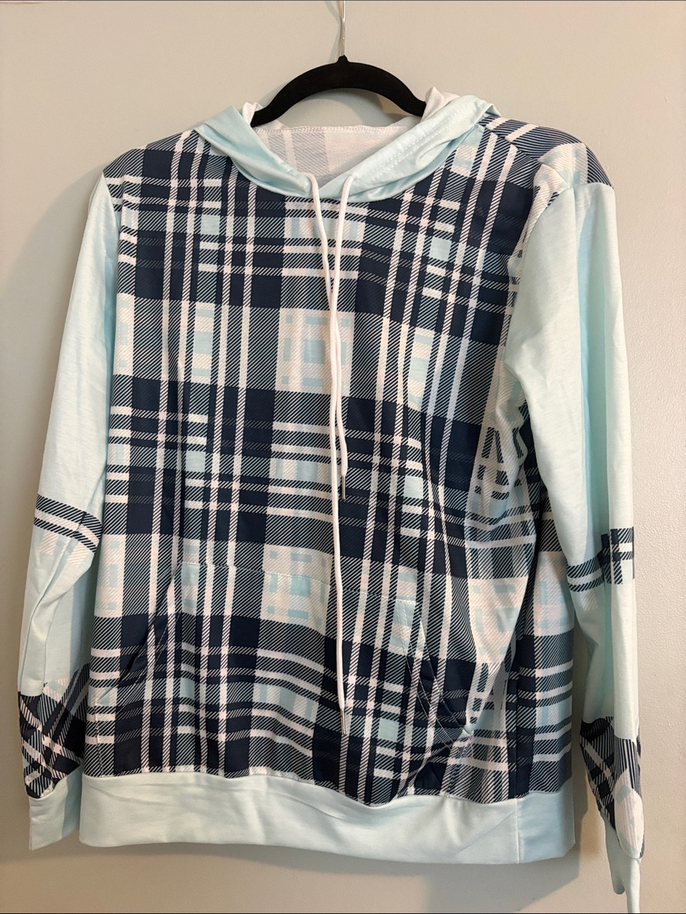 Light Blue Plaid Kids Hoodie Sweatshirt
